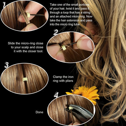 The cheapest hair extension kit on the whole network, equipped with 200 hair extension rings, 1 hair extension pliers, and 2 hair extension hooks