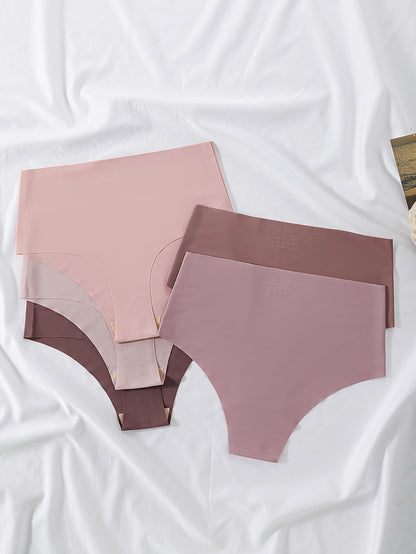 Conjunto de 5 cuecas de cintura subida sem costuras em cores sortidas, lingerie feminina.