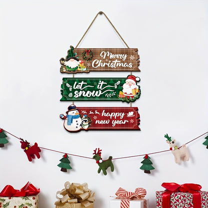 Decorative Signs & Plaque 3pcs Christmas Hanging Ornaments - Santa Claus, Snowman And Reindeer Wooden Wall Decorations, Suitable for Home Interior Seasonal Farmhouse Art Decoration, Products That Can Be Used in 11 Festivals