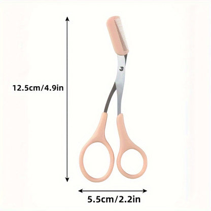 1pc Pink Eyebrow Trimmer with Built-in Comb, Stainless Steel Precision Grooming Tool, Perfect for Beginners, Plastic & Metal, Ergonomic Handle, Fragrance-Free