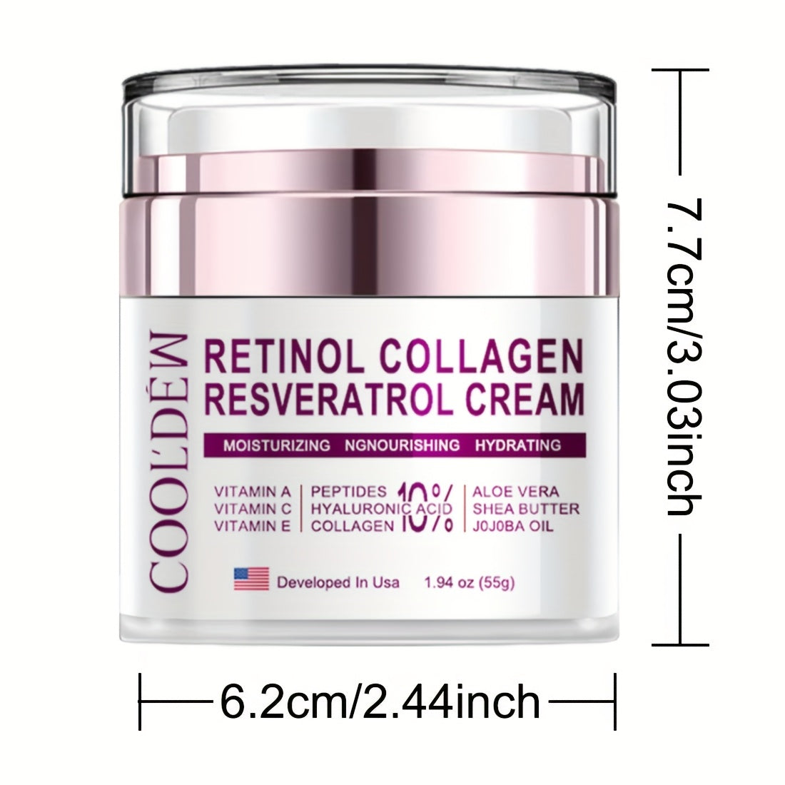 COOLDEW Luxury Retinol Collagen Resveratrol Cream with 10% Peptides, Hyaluronic Acid, Shea Butter & Vitamin A/C/E - Paraben-Free, Fragrance-Free, Non-Greasy Moisturizing for All Light Beige Types (Sensitive, Dry, Oily) - Day