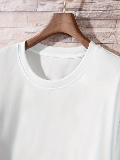 Conjunto de 4 t-shirts casuais para homem de cor sólida, estilo simples, manga curta e gola redonda, ideais para usar em casa, como pijama ou para atividades ao ar livre no verão.