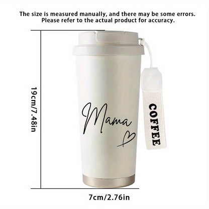 1pc 530ml Insulated Coffee Cup with Straw & Straw Holder - Skull & Heart Design, Leakproof Travel Mug, Detachable Strap, Hot/Cold Thermos for Home, Office, Gifts - Name/Text, Durable Portable Cup for Hot & Cold Drinks