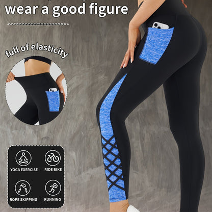 Women's High-Waisted Yoga Pants - Non-See-Through Tight Butt-Lifting Workout Leggings, Stretchy Yoga Pants with Side Compression for Gym, Running, Pilates - All-Season Fitness & Casual Athletic Pants, Gym Apparel, Colorblock