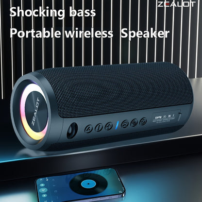 ZEALOT S51 Pro Wireless Speakers, Outdoor Portable Subwoofer Speaker, Wireless Speaker, Dual Pairing, 24 Hours Playtime Loud Stereo, Booming Bass, Charging Cable And Aux Cable, Connect with Mobile Phone/Tablet/TV, for Home, C