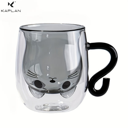 Charming Cat-Themed 9oz Glass Mug - Double Wall Insulated, Lead-Free Borosilicate Coffee Cup with Handle - Perfect Gift for Cat Lovers, Women, Teachers & Friends, Cat Mug