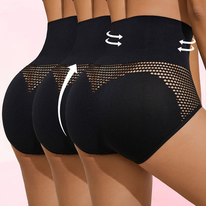 3pcs High-Waist Tummy Control Panties for Women - Breathable Mesh, Butt Lifting, Body Shaper Briefs with Solid Color Design and Breathable Mesh Details