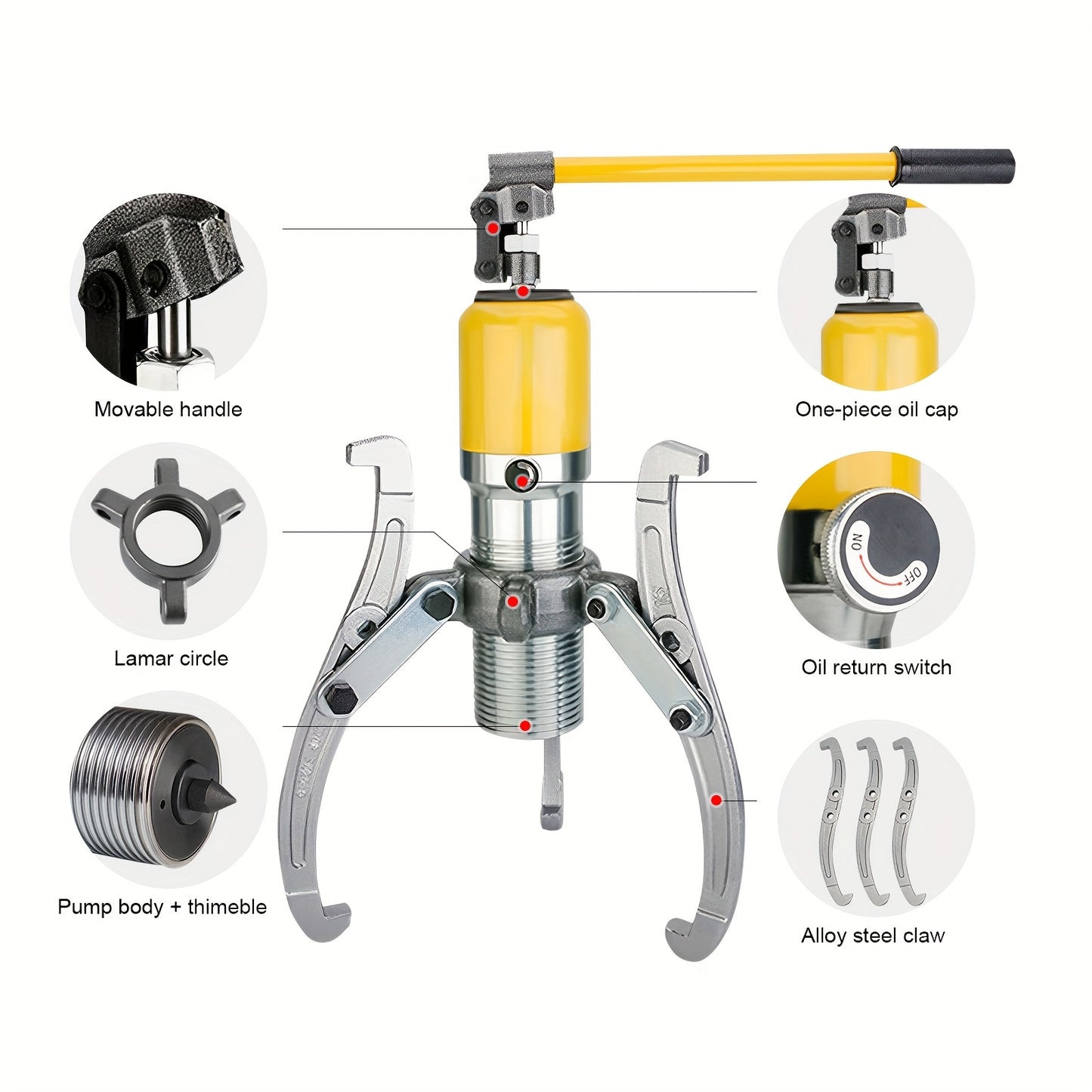 20T Manual Hydraulic Puller Hydraulic Wheel Hub Puller Hydraulic Gear Puller for Pulling Shafts Flanges Gears Pulleys Flywheels Bearing Chucks Apart