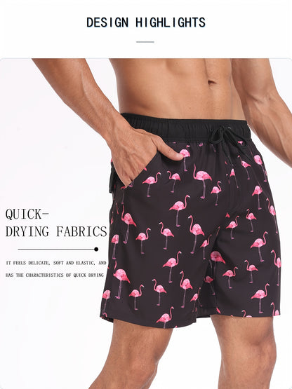 Men's Quick-Dry Beach Shorts with Tropical Palm Tree & Palm Leaf Print - Breathable Stretch Fabric for Summer, Outdoor, Hiking, Swimming - Machine Washable Casual Athletic Shorts, Outdoor Activewear, Summer Shorts