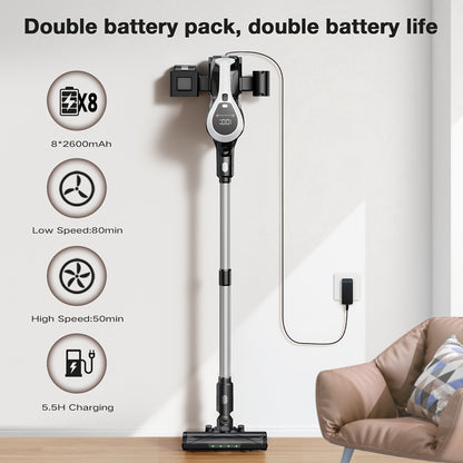 MOOSOO YC1 Pro Cordless Vacuum with LED Display, 2 Batteries, 6In 1 Lightweight Stick Design, High Suction for Carpet, Hard Floor & Pet Hair, Ergonomic Handle, Durable Construction, Cordless Vacuum Cleaner, Home Cleaning Aid,