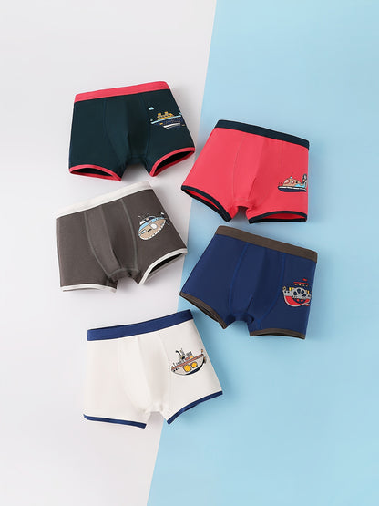 Conjunto de 5 Cuecas Boxer para Criança para Menino, 95% Algodão, Macias e Respiráveis, com Estampado Dinossauro, Tamanhos até aos 12 Anos.