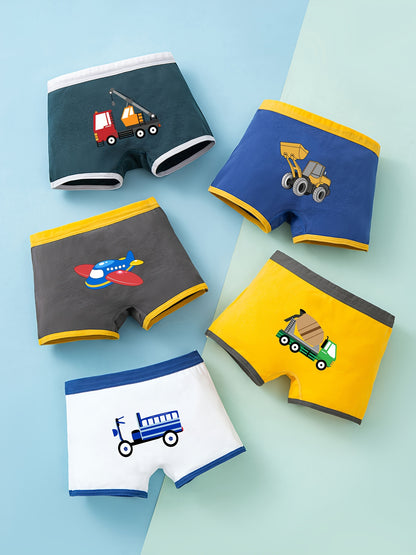 Conjunto de 5 Cuecas Boxer para Criança para Menino, 95% Algodão, Macias e Respiráveis, com Estampado Dinossauro, Tamanhos até aos 12 Anos.