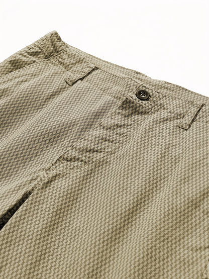 Men'S Casual Cargo Shorts with Striped Design, Elastic Waistband & Multiple Pockets - Beige/Black Regular Fit for Outdoor, Sports & Casual Attire (Belt Not Included), Outdoor Apparel, Functional Pockets, Nonelastic Fabric