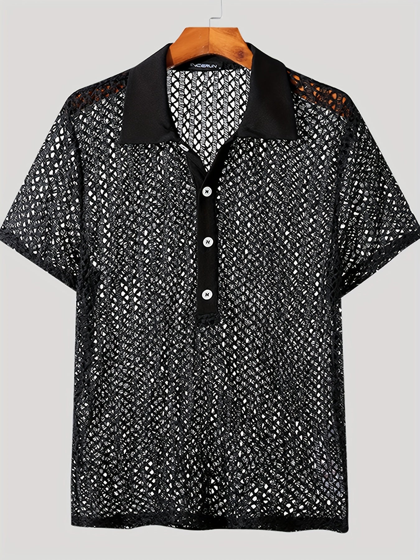 [Popular Choice] Trendy Sheer Mesh Cut-Out Top - Sexy Collared Short Sleeve Shirt in Bright Colors, Polyester, Summer Wear, Short Sleeve, Fas Shirt.hionNova, Sexy Style, Loosen Version, Summer