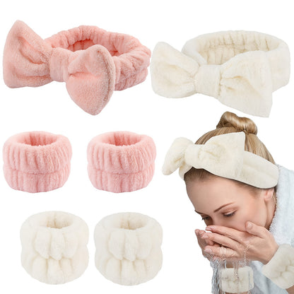 1pc/3pcs Cute Bow Hair Band And Wristband Set, Women Spa Headband For Washing Face, Makeup Hair Band, Skincare Headbands