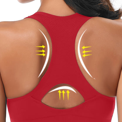 Women's High-Support Sports Bra with Removable Pads - Quick-Dry, Shockproof, Double-Layer Racerback Vest for Running & Fitness, Breathable Nylon-Elastane Blend, Non-See-Through, All-Season Activewear