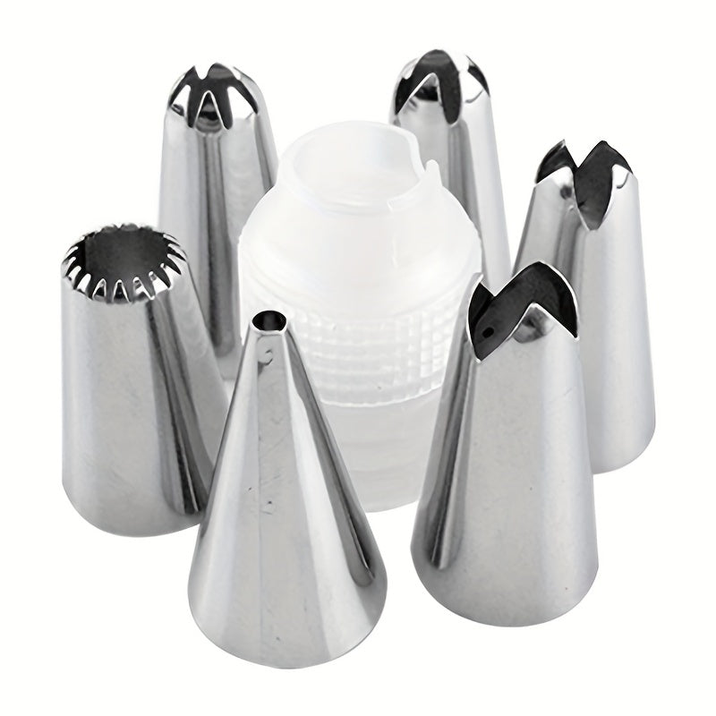 Kit de decoração de bolos com 8 peças, incluindo 1 saco de pasteleiro reutilizável em silicone, 6 bicos de pasteleiro e 1 adaptador. Ideal para decorar bolos em casa. Utensílios de cozinha, acessórios e acessórios para a cozinha.