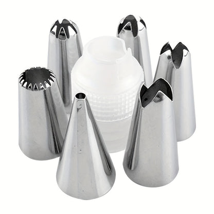 Kit de decoração de bolos com 8 peças, incluindo 1 saco de pasteleiro reutilizável em silicone, 6 bicos de pasteleiro e 1 adaptador. Ideal para decorar bolos em casa. Utensílios de cozinha, acessórios e acessórios para a cozinha.