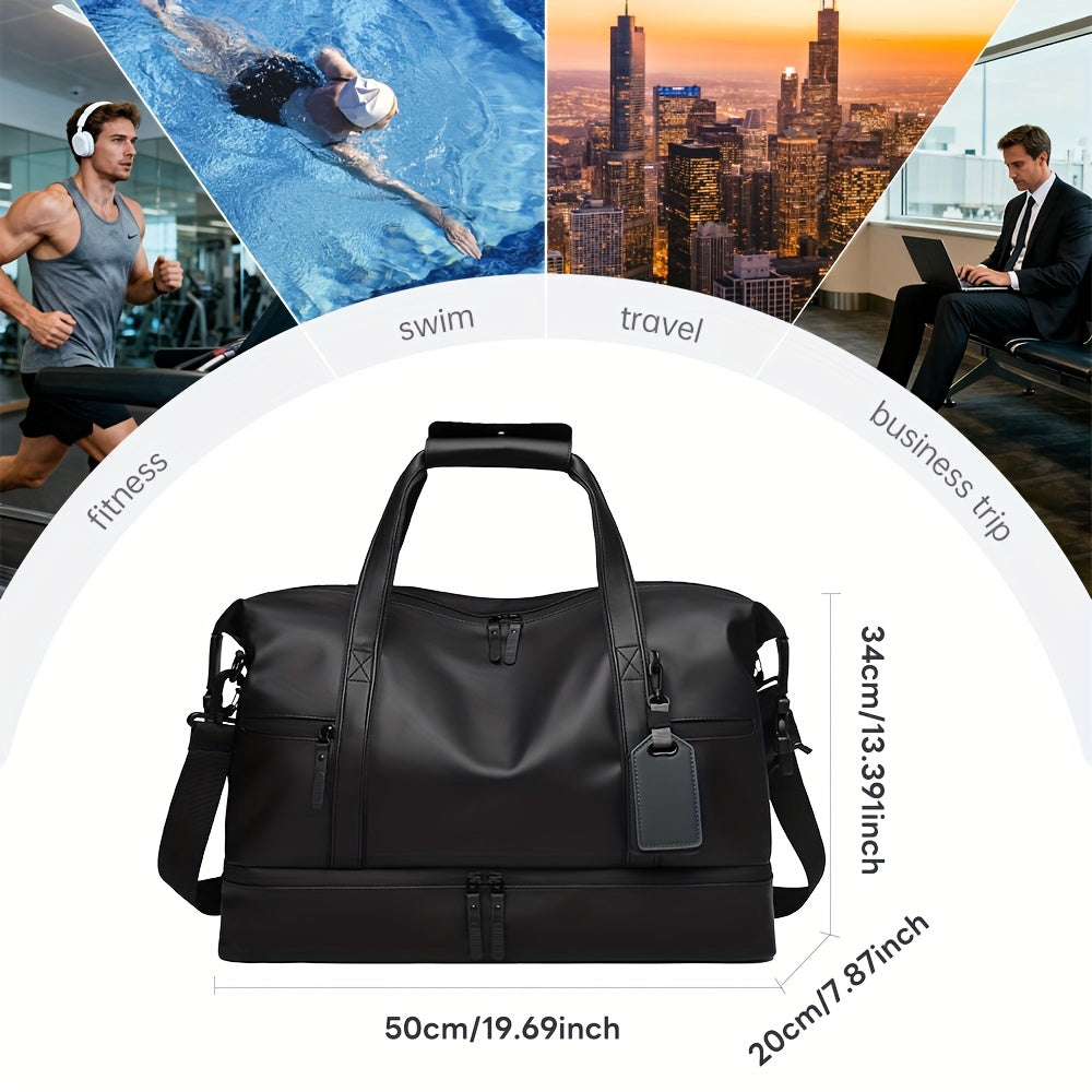 Large Capacity Heavy-Duty Gym Tote Duffel Bag with Shoe Compartment & Golden-Tone Hardware - Multi-Purpose Weekender Travel Bag for Men & Women, Sports, Outdoor, Business - Convertible Backpack/Duffel (Black)