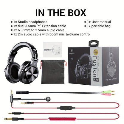 OneOdio A71m Professional Studio & Gaming Headset with Boom Mic - Over-Ear Wired Headphones, Hi-Res Audio, Noise Isolation, Compatible with PC, PS4, Xbox One, Skype, Zoom - Heavy-Duty Build, Detachable Cable, Compatible with