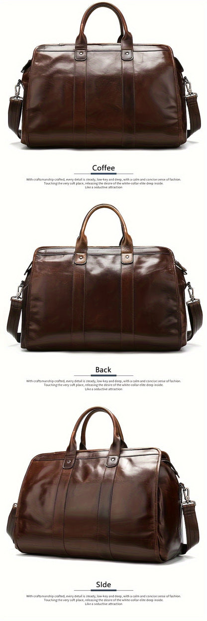 NIUCUNZH Men's First Layer Cowhide Leather Travel Duffel Bag - Large Capacity Carry-On with Adjustable Straps, Multiple Compartments & Reinforced Handles, Sleek Black for Weekend Trips, Daily Commute & Casual Travel, Travel B