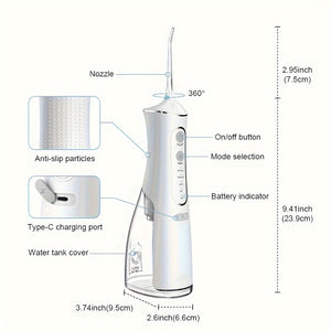 Wireless Water Flosser for Teeth Cleaning, Rechargeable Portable Oral Irrigator with IPX7, USB Charging, Battery, 36V Voltage, 360° Rotating Nozzle, 3-Speed Adjustable, 3-Mode Operation, 3-Mode Operation