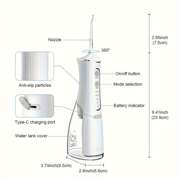 Wireless Water Flosser for Teeth Cleaning, Rechargeable Portable Oral Irrigator with IPX7, USB Charging, Battery, 36V Voltage, 360° Rotating Nozzle, 3-Speed Adjustable, 3-Mode Operation, 3-Mode Operation