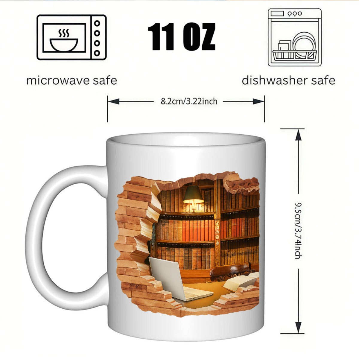 1pc 11oz 3D Magic Color-Changing Book-Themed Ceramic Mug - Reusable Coffee & Tea Cup with Bookshelf & Open Book Design, uthor Logo Slot, Hand Wash Only - Gift for Readers, Writers, Librarians (Birthday/Christmas/Halloween), C