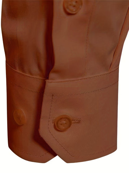 Men'S Slim Fit Long Sleeve Shirt - 55% Cotton, 40% Polyester, 5% Spandex, Solid Color, All-Season, Woven Fabric, Button-Up, Lapel Collar, Casual Weekend Wear, 125g/m²