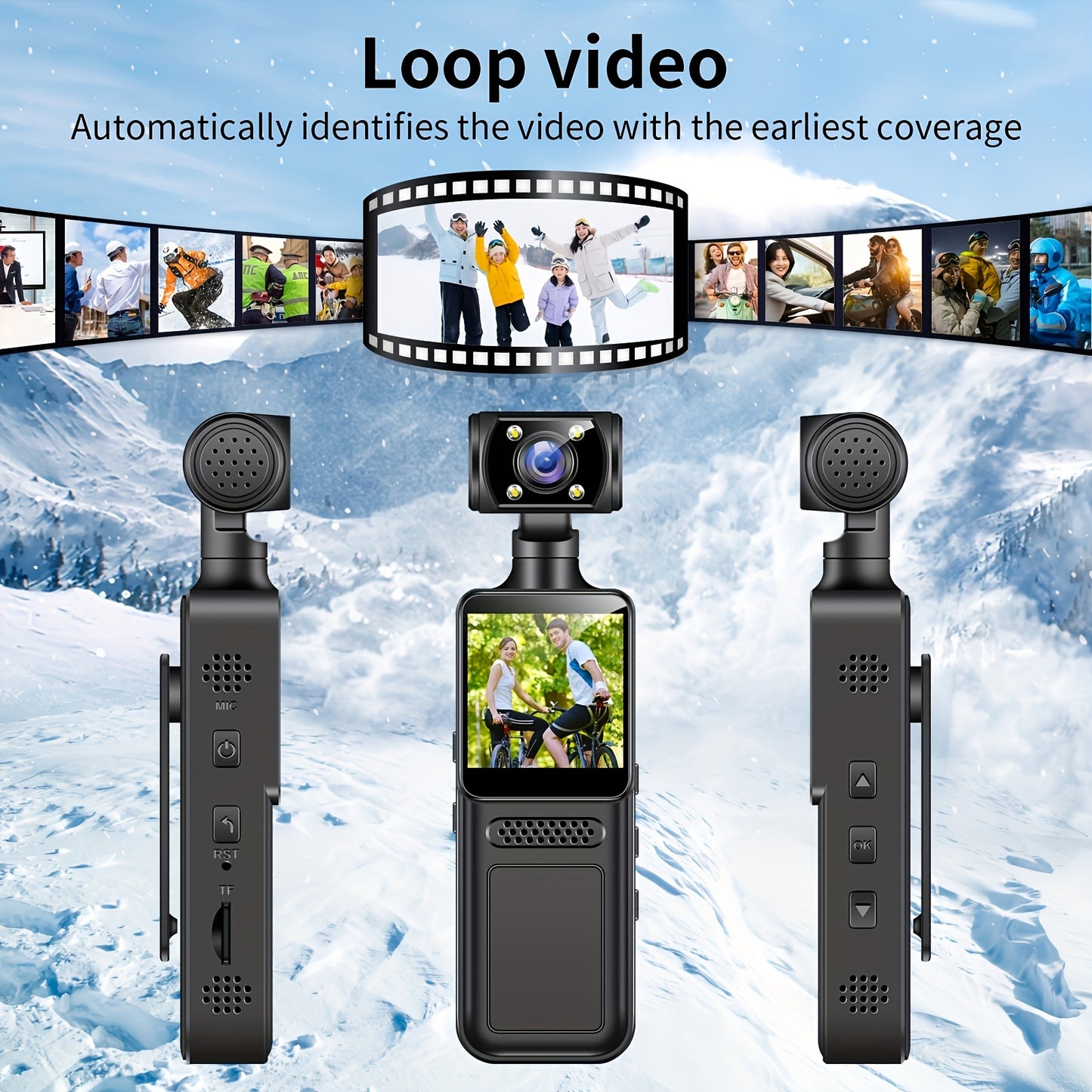 Handheld Stabilizer Pocket Sports Camera with Rotating Lens, Touch Video Recording, 180° Rotatable HD Camcorder for Action Vlogging on Skiing & Cycling, 1.3-inch Screen Portable Rechargeable Outdoor Adventure Handycam