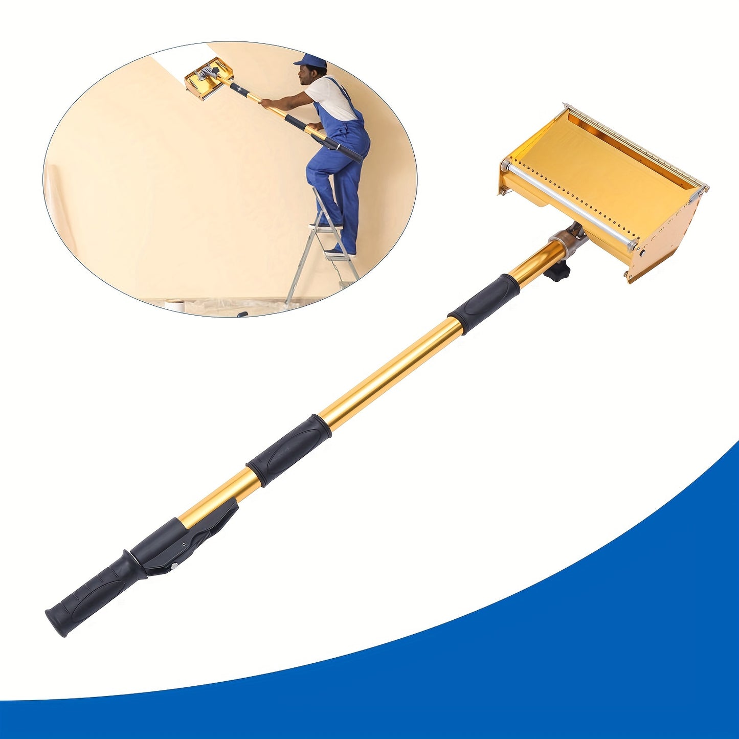 Professional Drywall Flat Finishing Box Tool with 101.6-162.56cm Adjustable Handle - Aluminum Alloy Manual Scraper, Large Capacity Putty Box, 30° Rotating Head & Double-Spring Design for Smooth Walls & Ceilings, Drywall Fini
