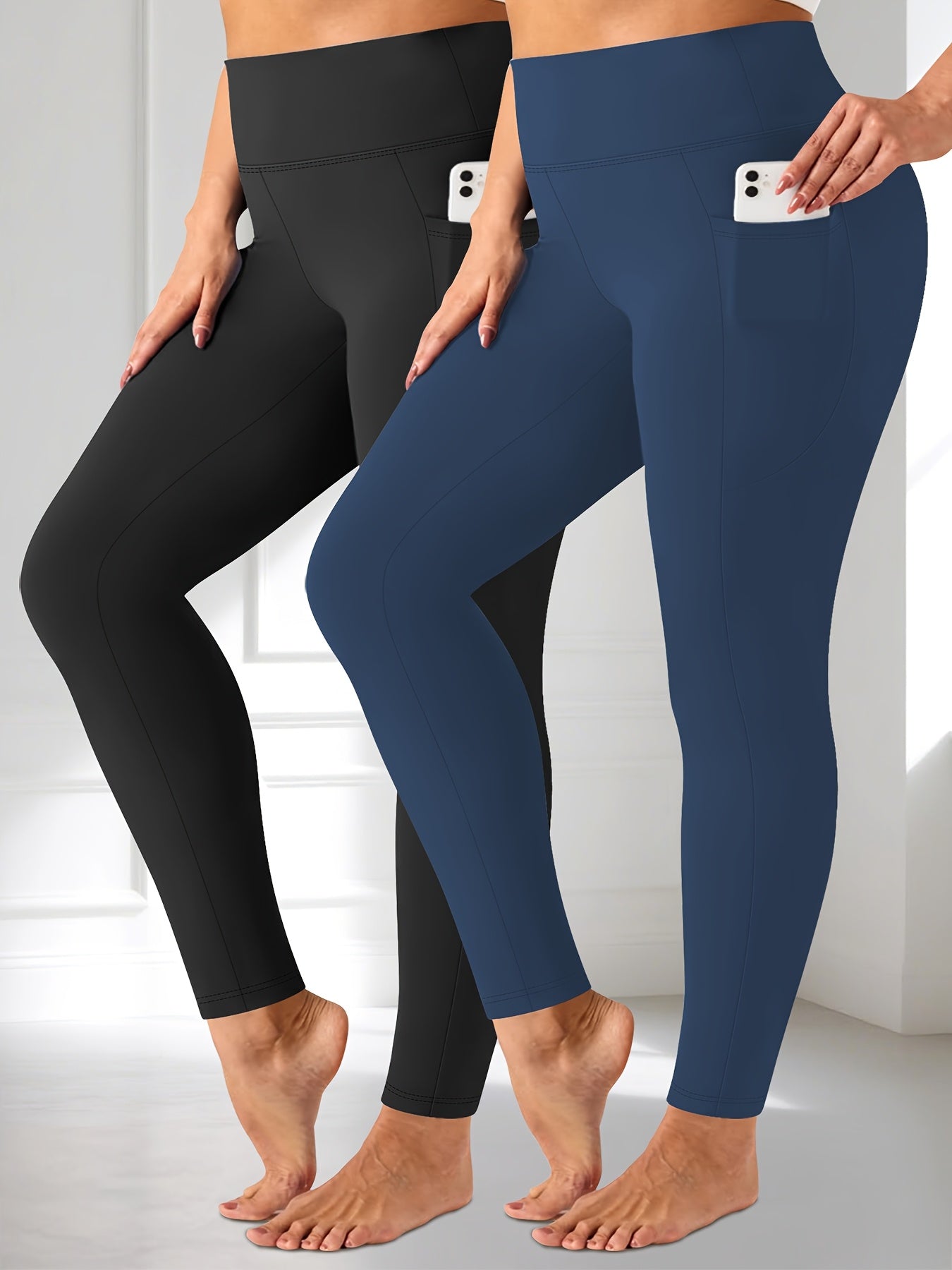 Plus Size - Two-piece set - Plus Size Crescent Pocket 9-Inch Pants (Discounted Promotional Model) - Belly Tight-Fitting Leggings with Pockets High-Waisted Pants for Women and Fitness