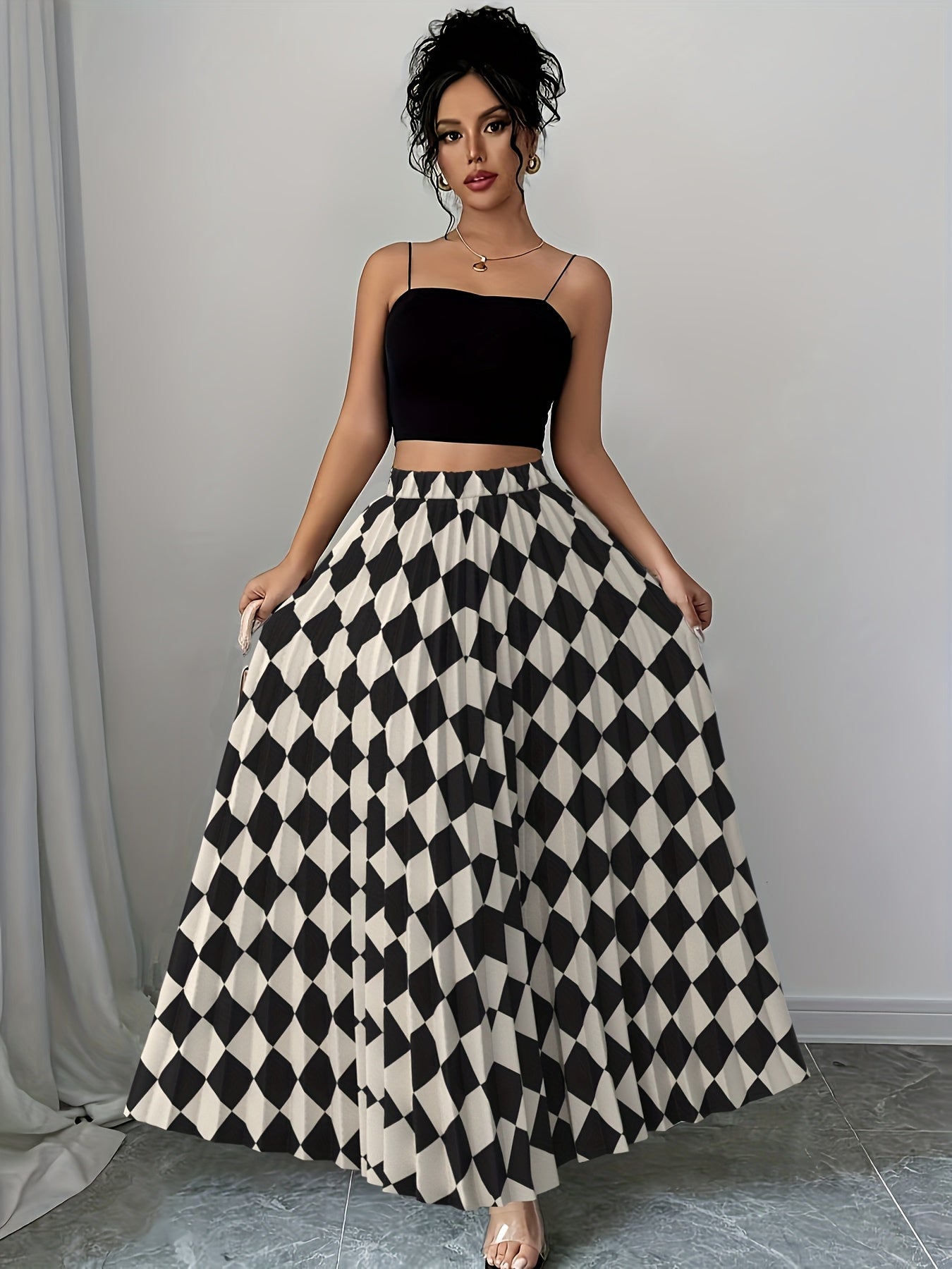 Women's Elegant Pleated Maxi Skirt with Elastic Waist - Machine Washable Dress Skirt, All-Season Formal/Office/Casual Wear, Smooth Texture & Non-Stretch Fabric (No Bulk) - Easy Care Skirt for Year-Round Use, Ready-to-Wear Col