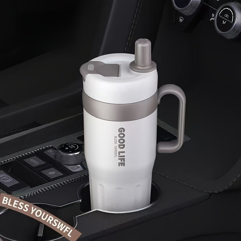 1pc 304 Stainless Steel Double-Walled Handle Tumbler, 720ml Large Capacity Sports Cup with Straw – Portable Outdoor Travel Mug, Essential High-Capacity Water Bottle for Car and Outdoors