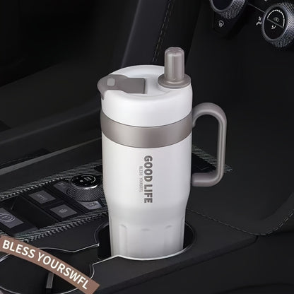 1pc 304 Stainless Steel Double-Walled Handle Tumbler, 720ml Large Capacity Sports Cup with Straw – Portable Outdoor Travel Mug, Essential High-Capacity Water Bottle for Car and Outdoors