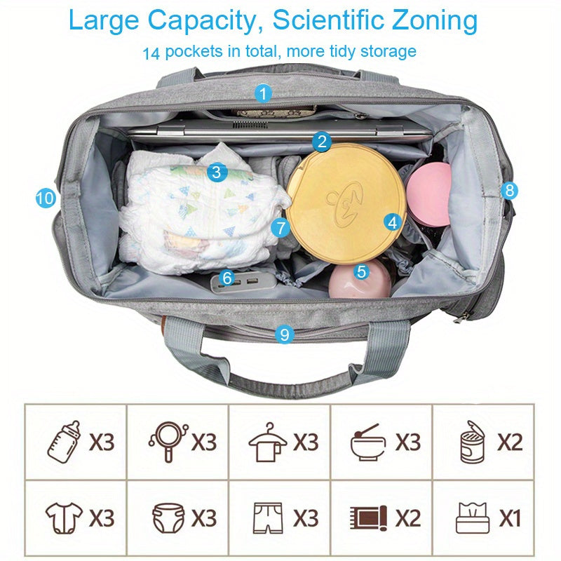 Large Capacity Insulated Mommy Backpack for Moms - Multifunctional Diagonal Crossbody Bag with Multiple Compartments, Soft Shell Oxford Fabric, Gray/Black, Perfect for Travel and Daily Use, Travel Backpack