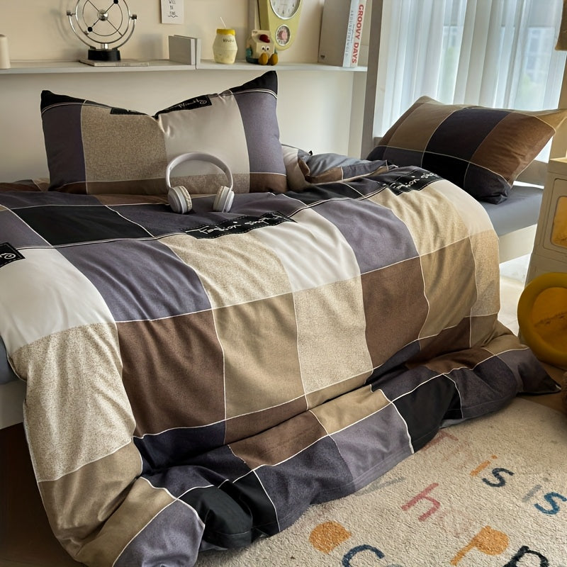 Conjunto de quatro peças: capa de edredão, lençol e fronha. Macio e confortável, com design de dupla face AB, toque fresco e agradável. Lavável à máquina, suave para a pele. Ideal para quartos e dormitórios.