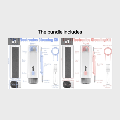 Kit de limpeza eletrónica 7 em 1 com limpador de teclado, escova extratora de teclas, caneta multifunções para limpeza de auscultadores Bluetooth, ferramenta portátil para remoção de pó de ecrãs e telemóveis, computadores portáteis, AirPods e MacBooks.