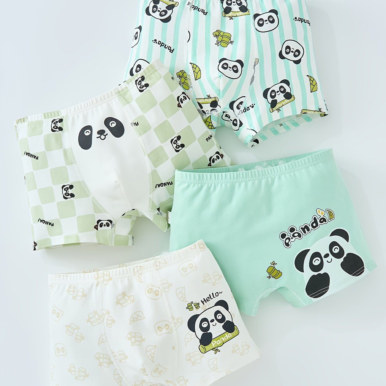4pcs Boys Cotton Underwear Soft Breathable Cartoon Panda Pattern Comfy Boxers Briefs