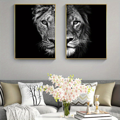 2pcs African Lion Wall Poster - Frameless Canvas Painting for Home Decor - 15.7x23.6in/40cmx60cm - Black and White Design