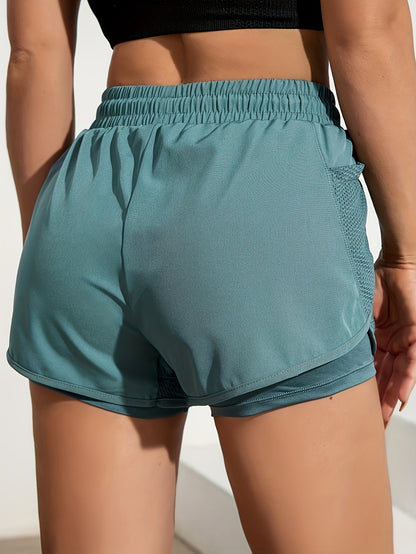 Women's 2-in-1 Yoga Shorts With Quick-Drying Fabric And Mesh Pockets For Casual Fitness And Gym Workouts
