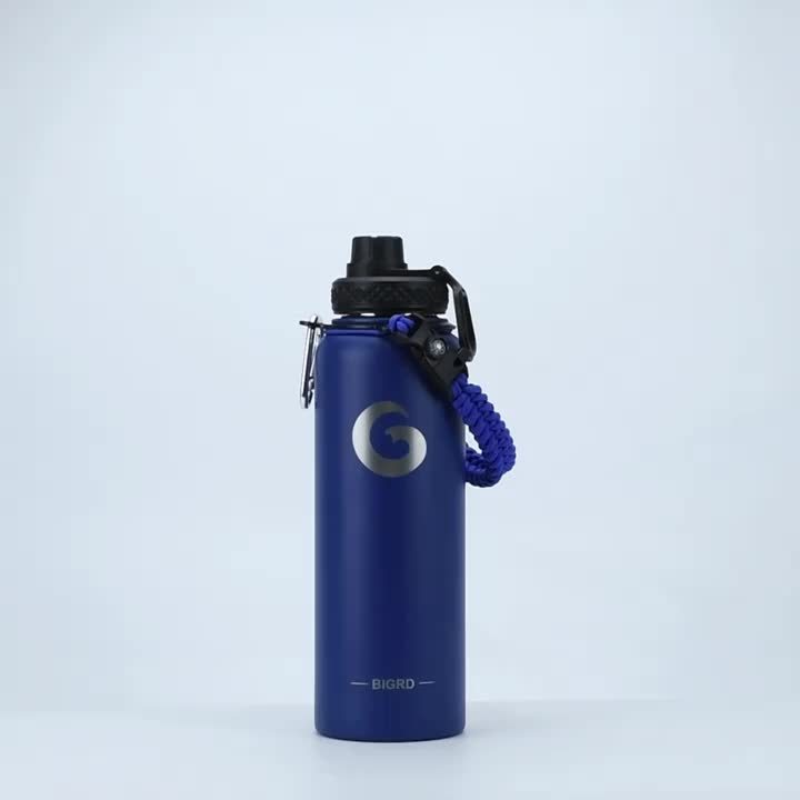 1pc BIGRD 40Oz 64Oz Insulated Water Bottle 304 Stainless Steel Spray Coating Dishwasher Safe, with 2 Lids, Sling Cup Sleeve, Hand-Held Braided Rope, Cup Brush, 2 Straws And Straw Brush, Color Box Packaging