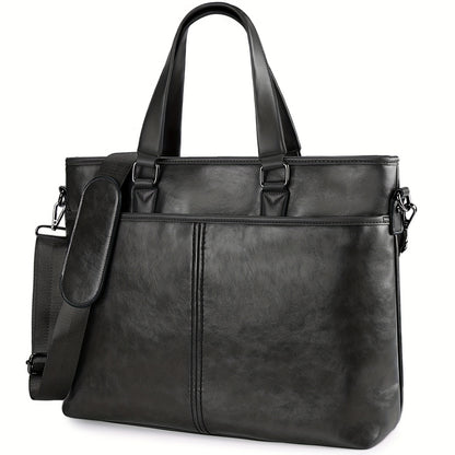 LUBARDY Men'S Business Handbag, Large Capacity B4 Two-way Synthetic Faux Leather Office Travel Commute Bag, Zipper Closure, Detachable Shoulder Strap, Polyester Lined, No Printing - Black/Brown, Navy Blue, Daily Commute Bag |