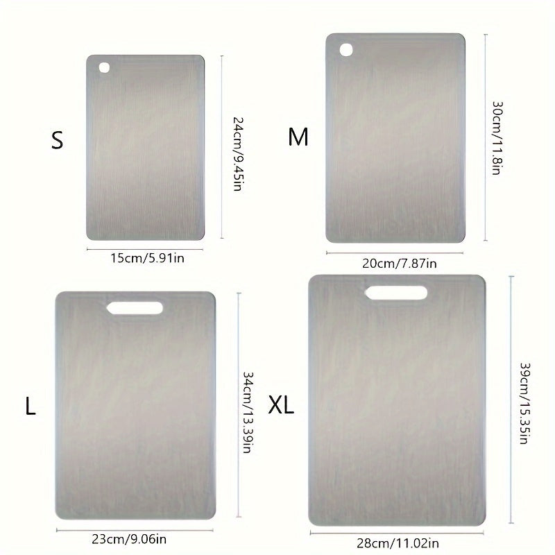 A Set of 1 Mini/Small/Medium/Large Stainless Steel Cutting Boards, Suitable for Home Kitchens And Convenient for Camping. These Durable And Corrosion-Resistant Boards Are Useful Kitchen Tools And Accessories.