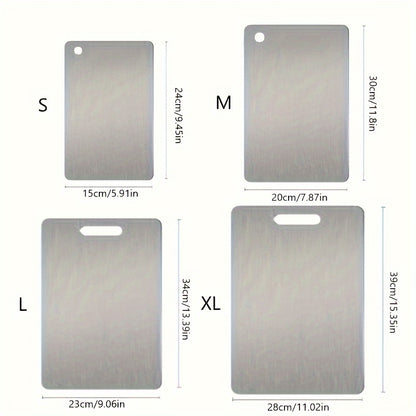 A Set of 1 Mini/Small/Medium/Large Stainless Steel Cutting Boards, Suitable for Home Kitchens And Convenient for Camping. These Durable And Corrosion-Resistant Boards Are Useful Kitchen Tools And Accessories.