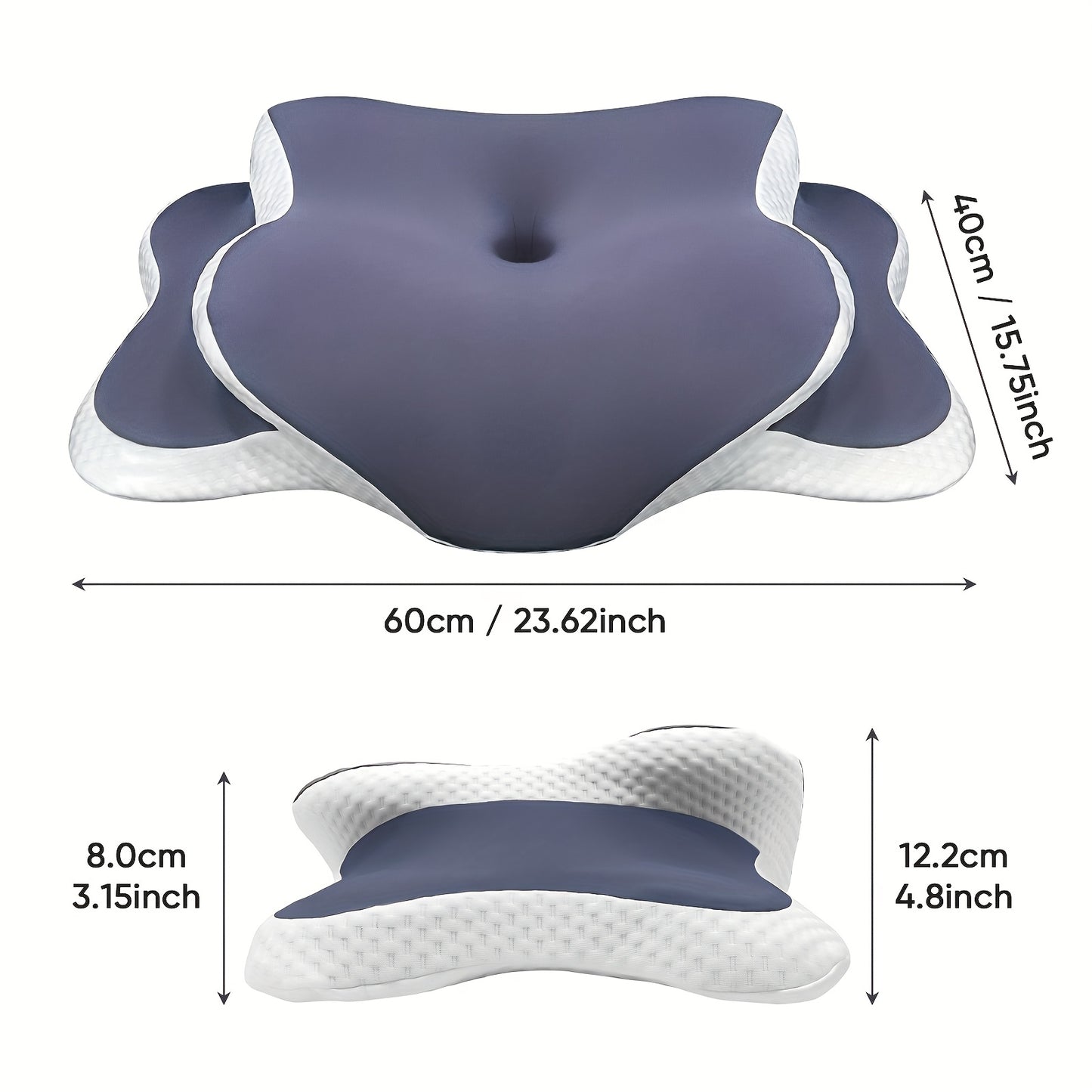 Almofada ergonómica em forma de borboleta em roxo - Tecido de malha respirável, ideal para quem dorme de lado, de costas e de barriga para baixo, oferece suporte para o pescoço e é o presente perfeito para pessoas de meia-idade.