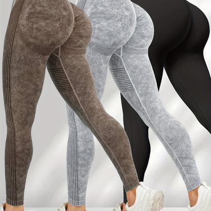 Women'S 3pcs High-Waisted Yoga Pants with Textured Surface, Stretchy & Comfortable - Beige, Black, Gray - Perfect for Fitness, Workouts & All-Season Wear, Workout Leggings | Minimalist Design | Stretchy Fabric
