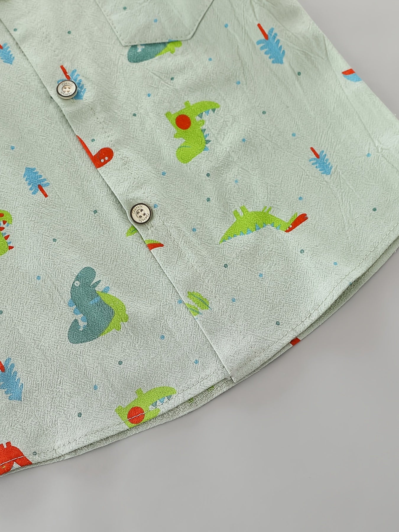 2pcs Baby Boys Dinosaur Print Button Short Sleeve Shirt Top & Elastic Waist Shorts Set Toddler Summer Clothes For Daily & Outdoor Wear