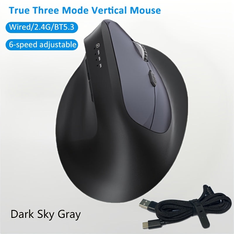 WOWSSYO Right-Handed Ergonomic Gaming Mouse - Wired + Wireless + BT Tri-Mode, 6-Speed Adjustable Optical, USB-C Rechargeable, Ergonomic Design for Laptop & Desktop Computers, Black/Red/Blue/Teal, Ergonomic Mouse, Computer Acc
