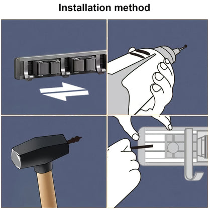 Bathroom Storage Rack Metal Mop & Broom Holder with Adjustable Hooks, Wall-Mounted Storage Organizer for Home, Kitchen, Garden, Laundry, Garage - Lacquered, Space-Saving Shelf for Mops, Brooms, Tools, Shelves